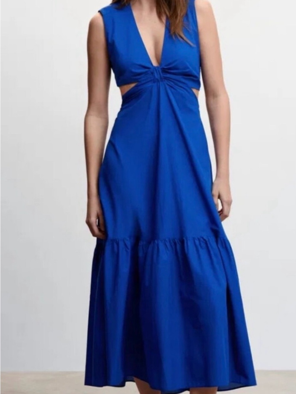 Mango Royal Blue Twist-Front Midi Dress